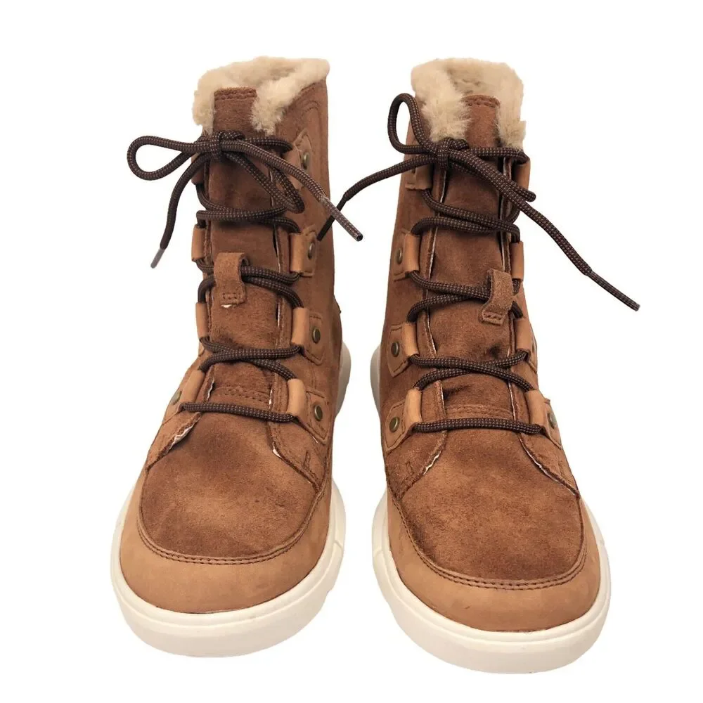 New NoBox Sorel Explorer II Joan Faux Fur Waterproof Boots Brown Suede Leather 7